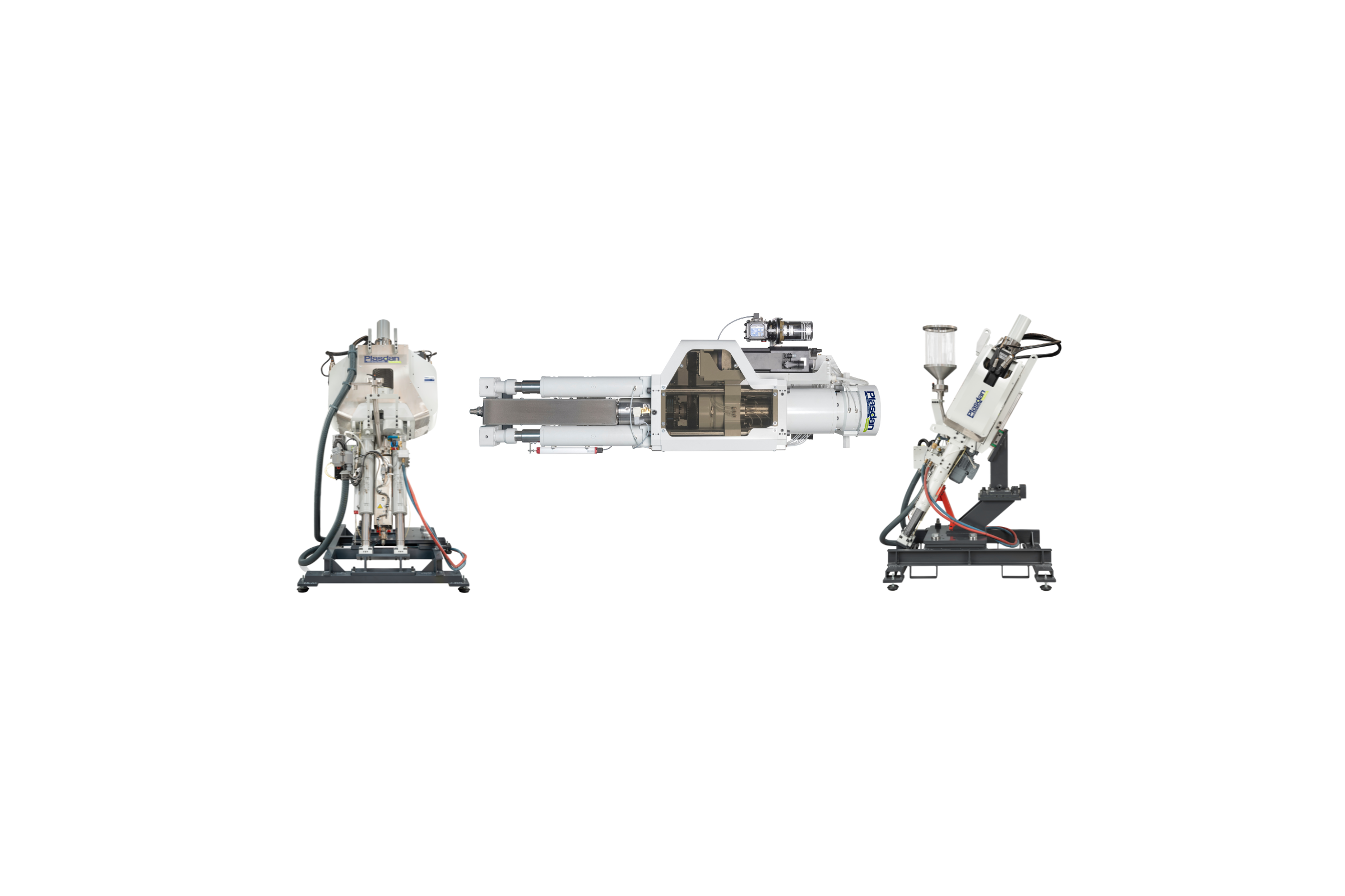 Three scientific or industrial robotic instruments, likely for research or manufacturing, set against a white background.