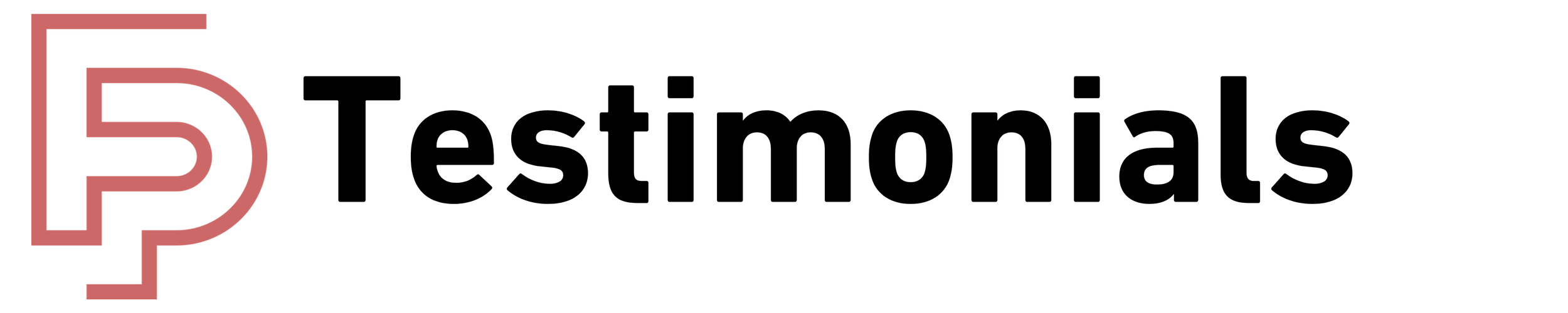 Logo with a stylized letter P in red and the word 'Testimonials' in black text.