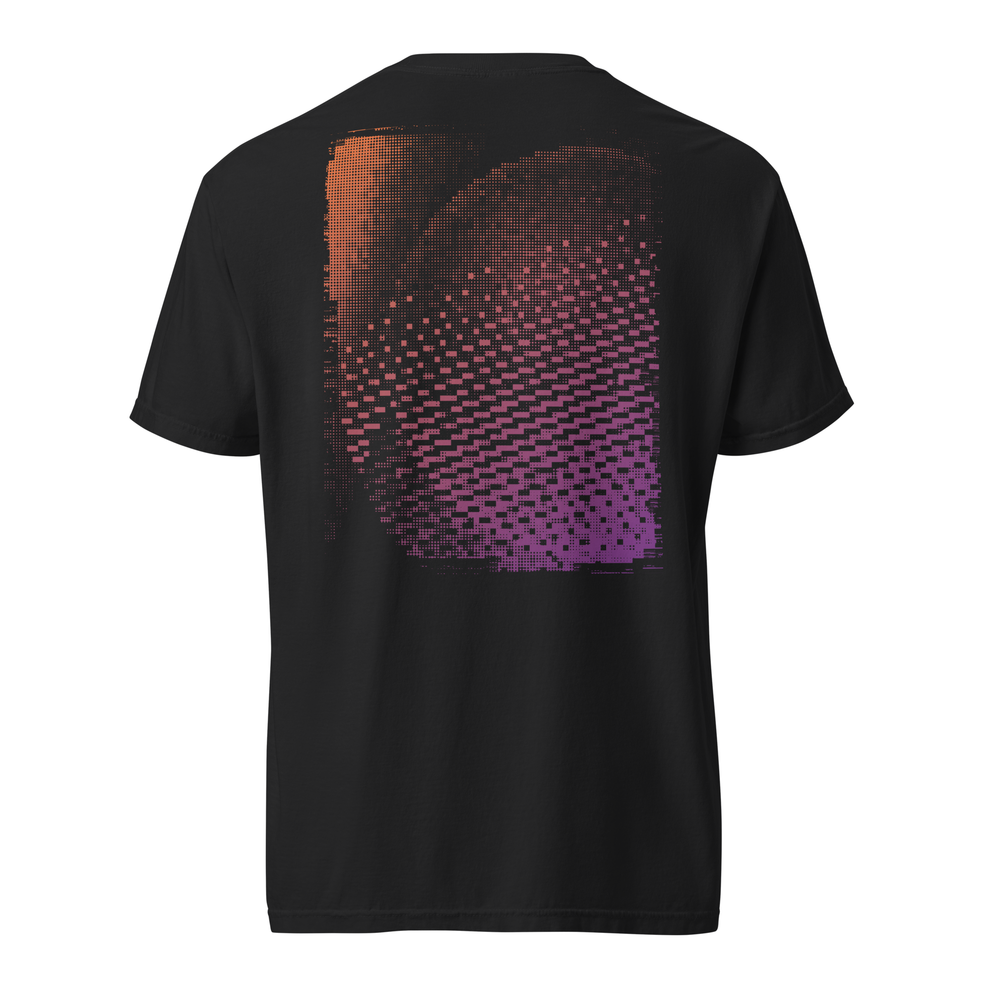 Treemoss Album Prototype T-Shirt designed by independent graphic and music artist Treemoss. Featuring halftone abstract designs with retro metal logo on front. Back View.