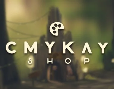 Logo for CMYKay Shop with a South Louisiana Swamp background. Providing art and design services focused on wildlife and nature themes.