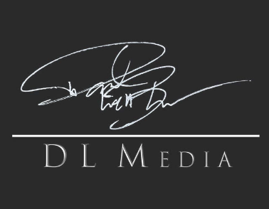 Logo featuring a white signature-style design for DL Media, providing photography and videography services to South Louisiana.