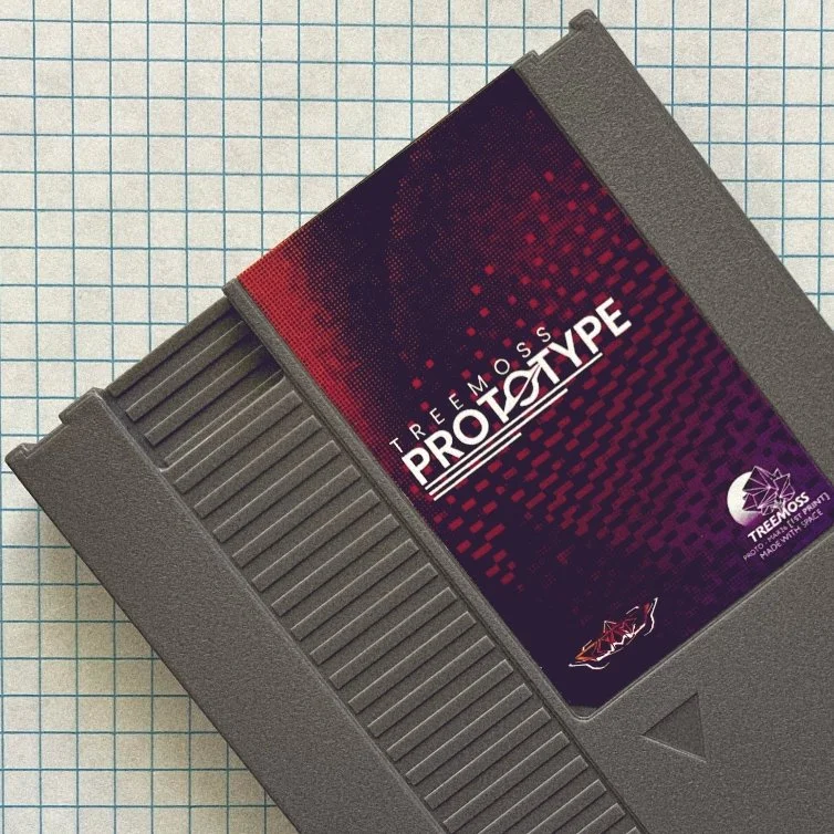 Treemoss Album Prototype NES Cart created by independent graphic and music artist Treemoss. Featuring conceptual experimental psychedelic progressive soundtrack metal. Grid View.