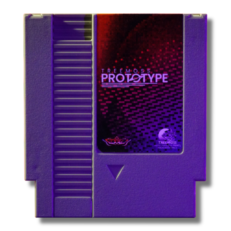 Treemoss Album Prototype NES Cart created by independent graphic and music artist Treemoss. Featuring conceptual experimental psychedelic progressive soundtrack metal. Simple View.