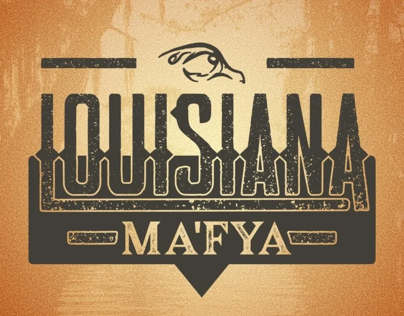 Vintage-style graphic for Louisiana Ma'Fya on a textured South Louisiana swamp background. Content creators focused on outdoor cajun culture.