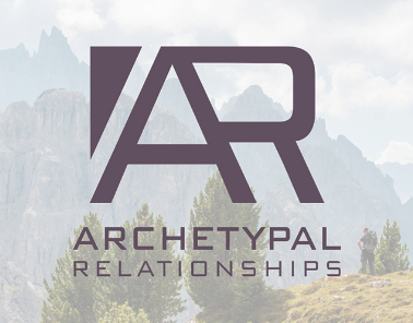 Logo for Archetypal Relationships with mountain landscape background, offering guidance and education centered on relationship driven studies and discoveries.