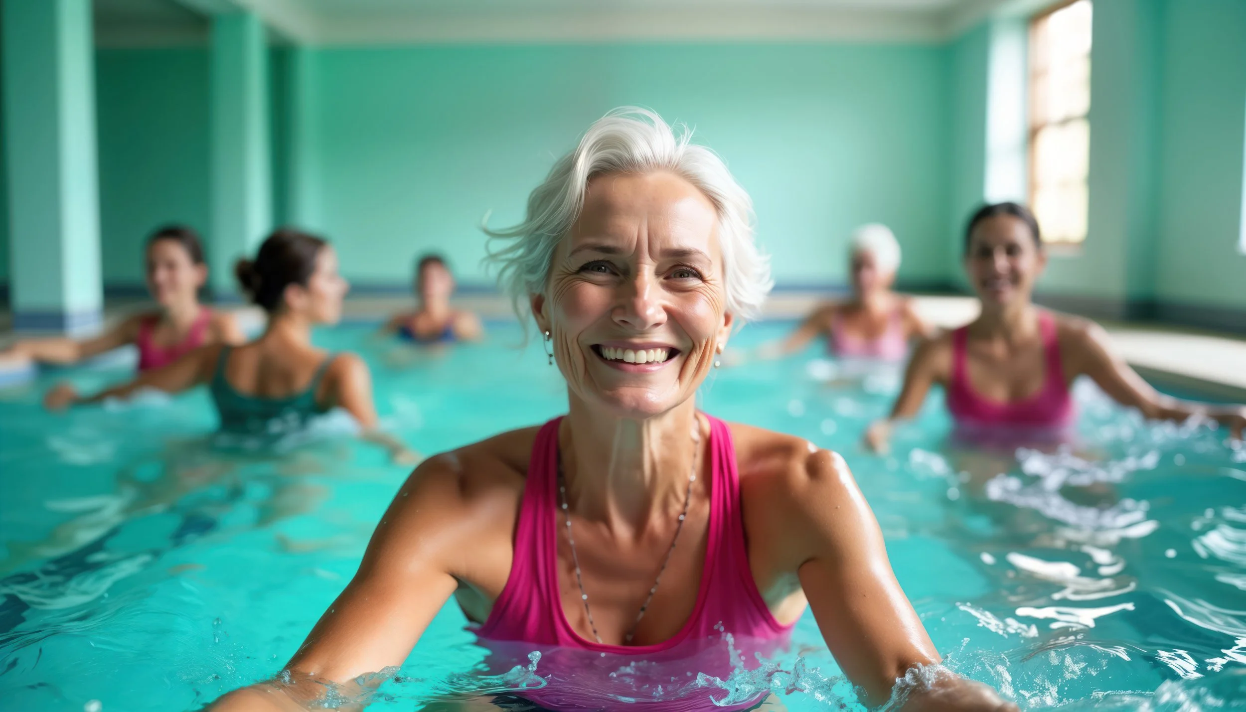 Mature lady swimming for exercise
