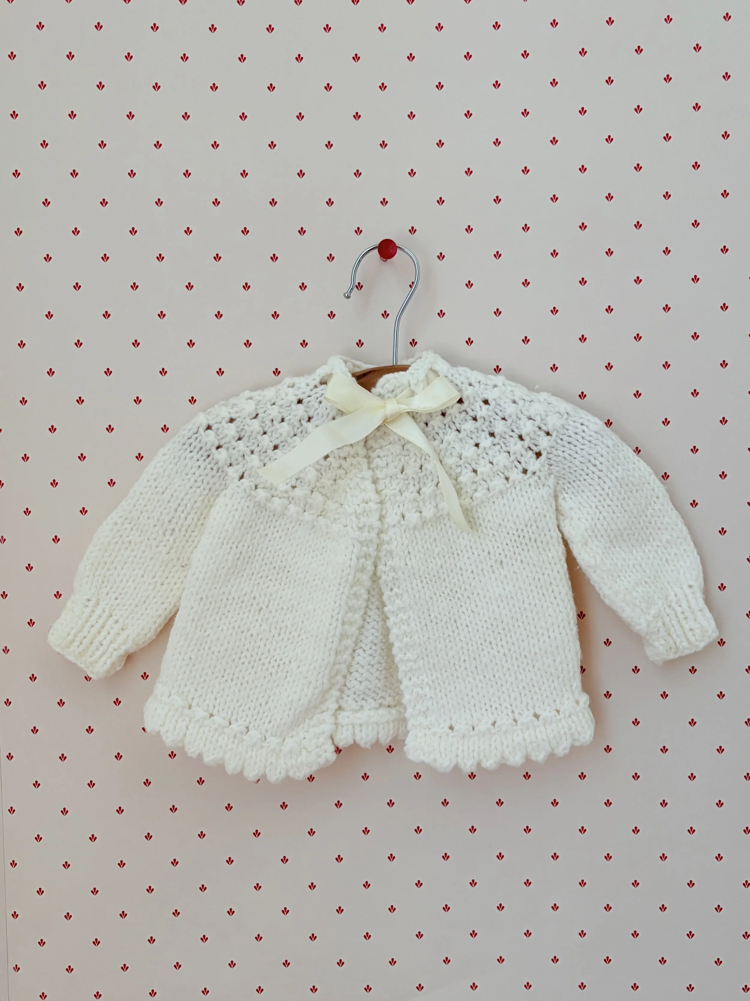 Ivory Hand-Knit Ribbon Cardigan & Bonnet