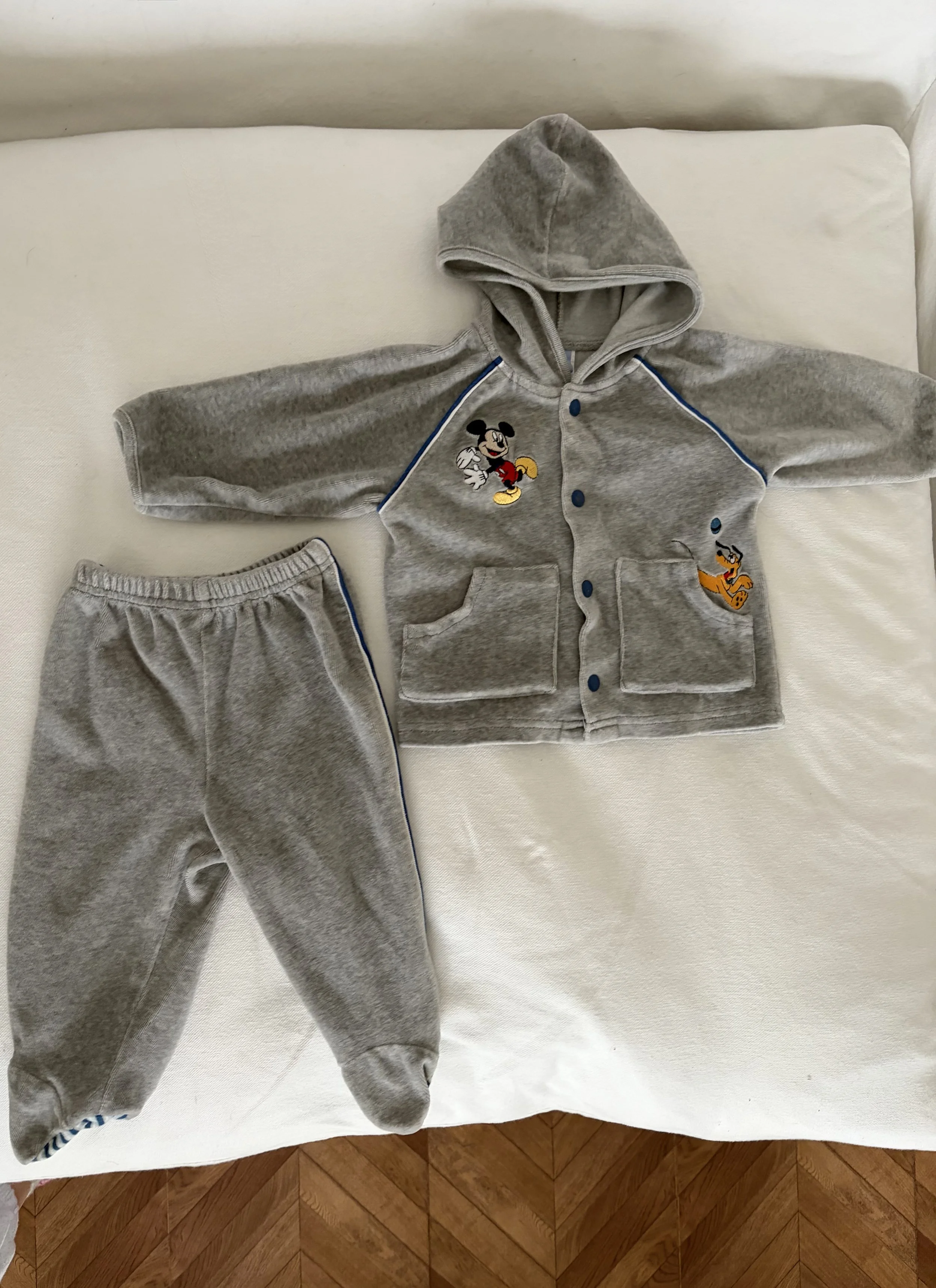 Grey Velour Mickey & Goofy Footie Sweatsuit Set