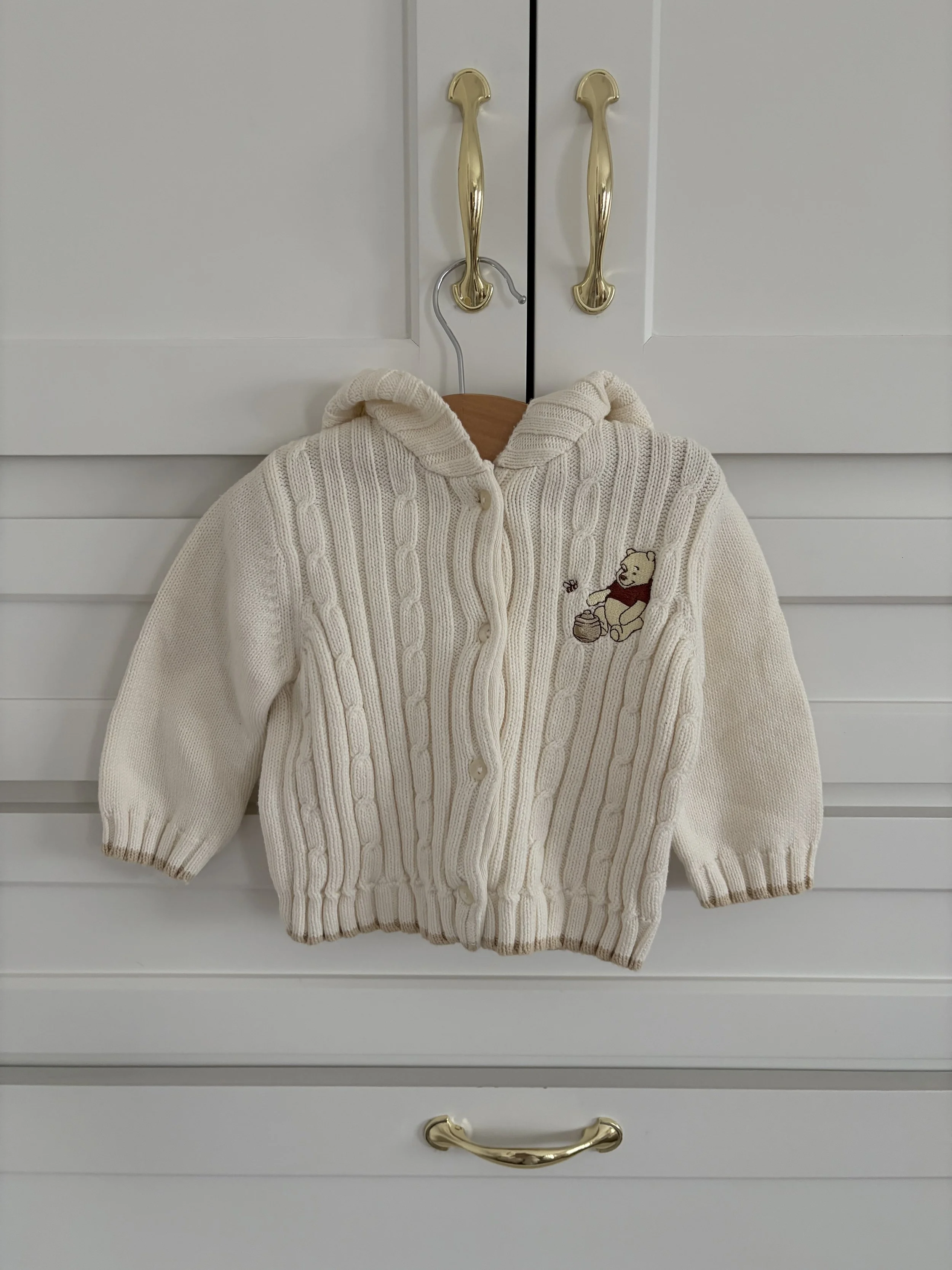 100% Cotton Cream Pooh Bear Cable Knit Cardigan