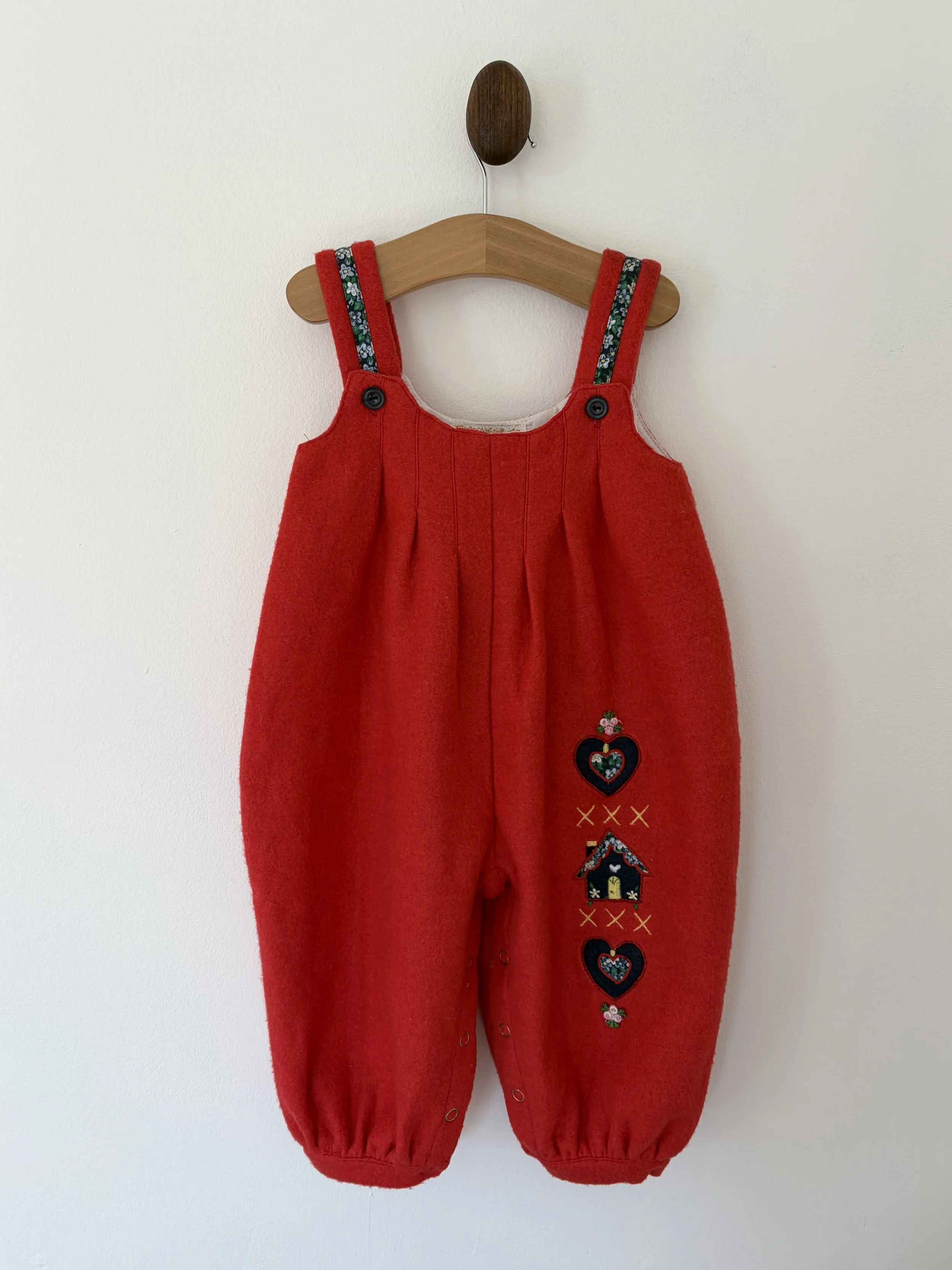 Red Hand-Embroidered Overalls