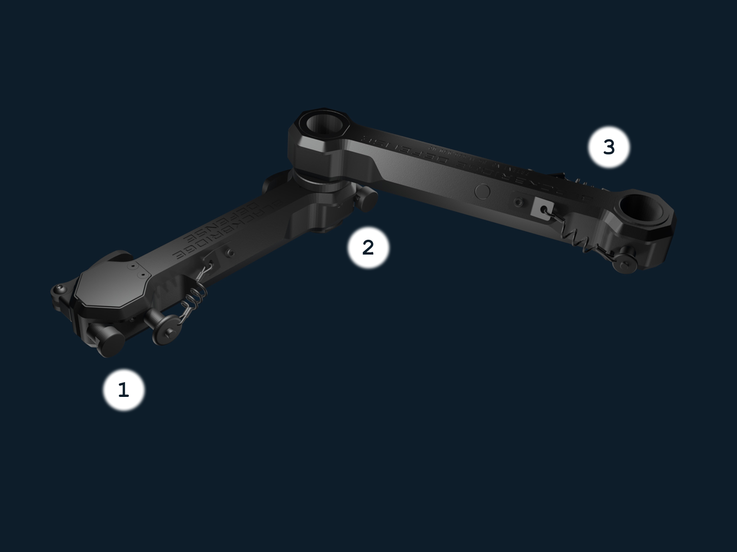 Shadow 02 swing arm with three labeled parts, 1, 2, and 3, against a dark background.