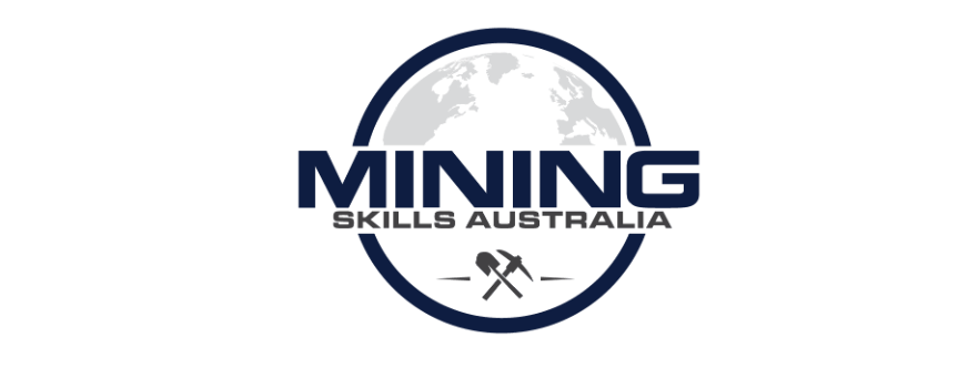 Logo for Mining Skills Australia featuring a globe in a circle with a pickaxe and shovel icon.