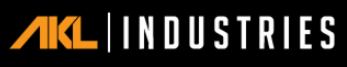 Logo of AKL Industries with black background and orange and white text