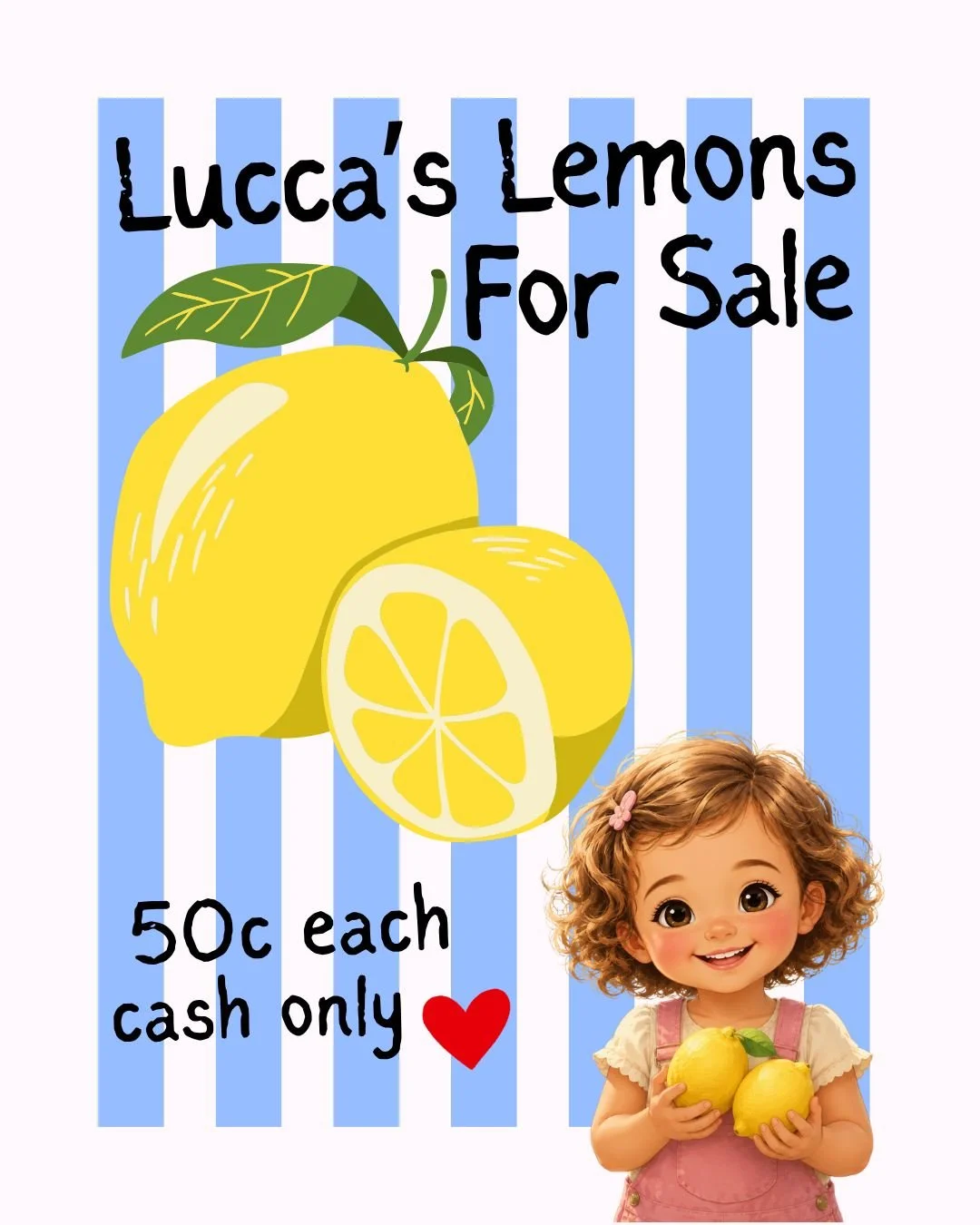 Support a Tiny Entrepreneur! 

Meet Lucca, a very determined 3-year-old with a big idea and a backyard full of lemons! 💛

Lucca has been helping harvest lemons from her family's tree and is selling them for just 50c each. Every lemon purchased helps