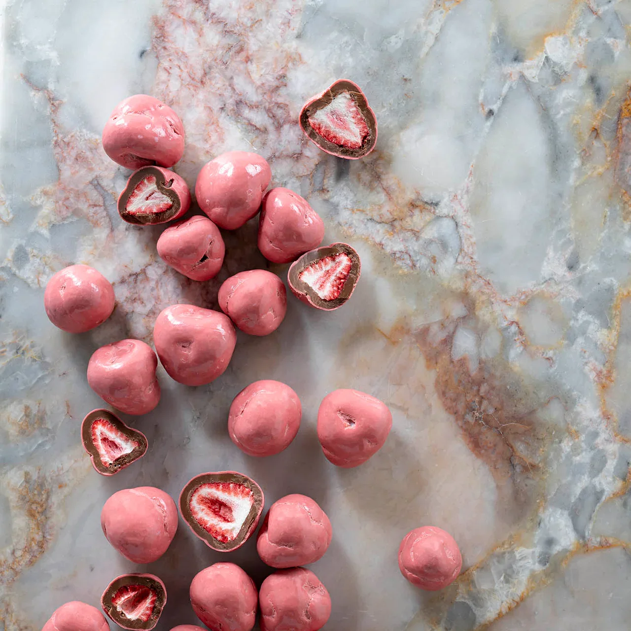 chocolate, freeze dried strawberries, confectionery, sweets