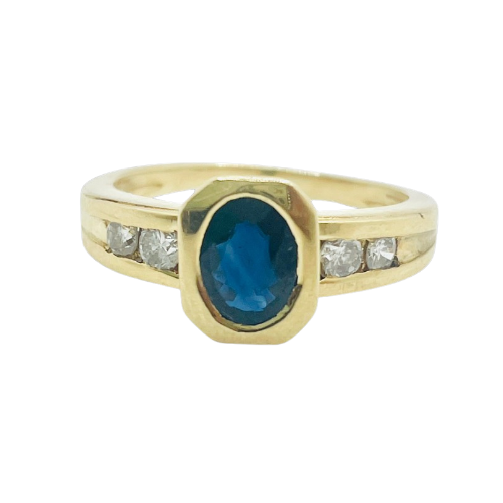 French Hallmarked Sapphire & Diamond Ring