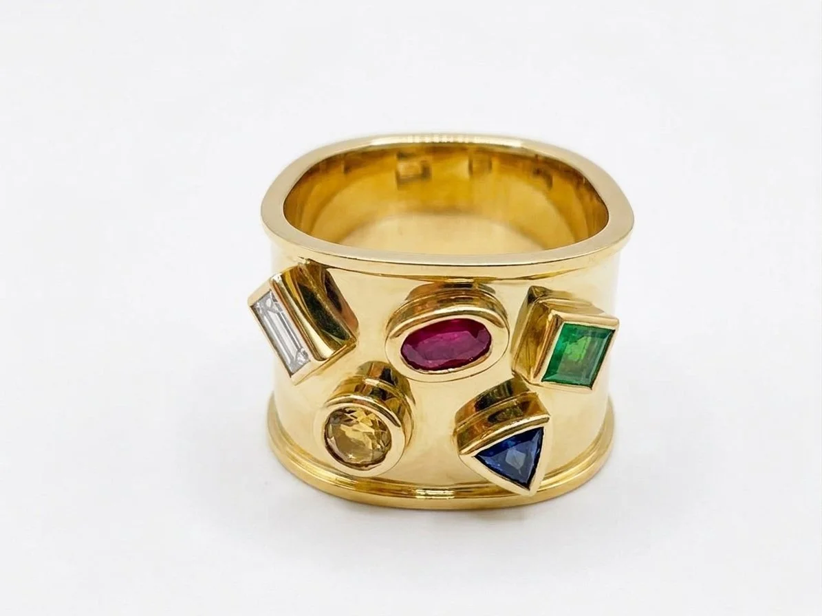 Multi-Gemstone "Stirrup" Ring