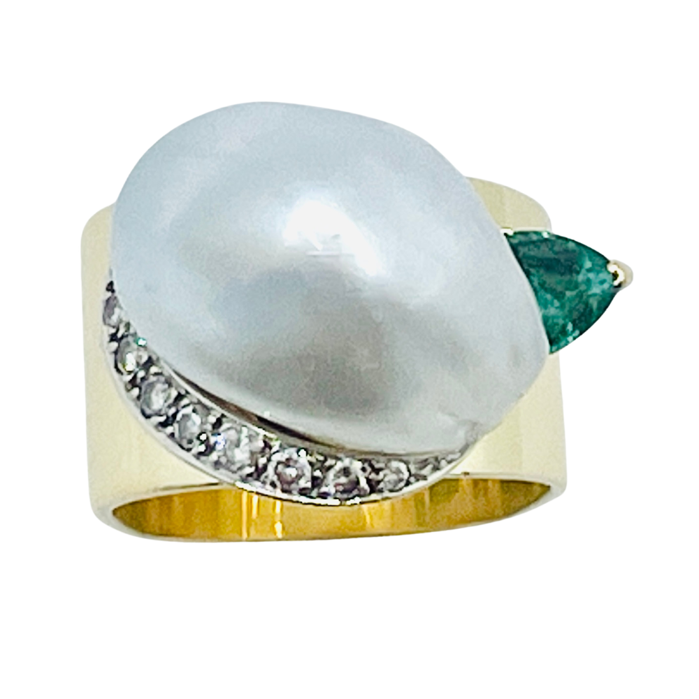Natural Pearl & Green Tourmaline Ring