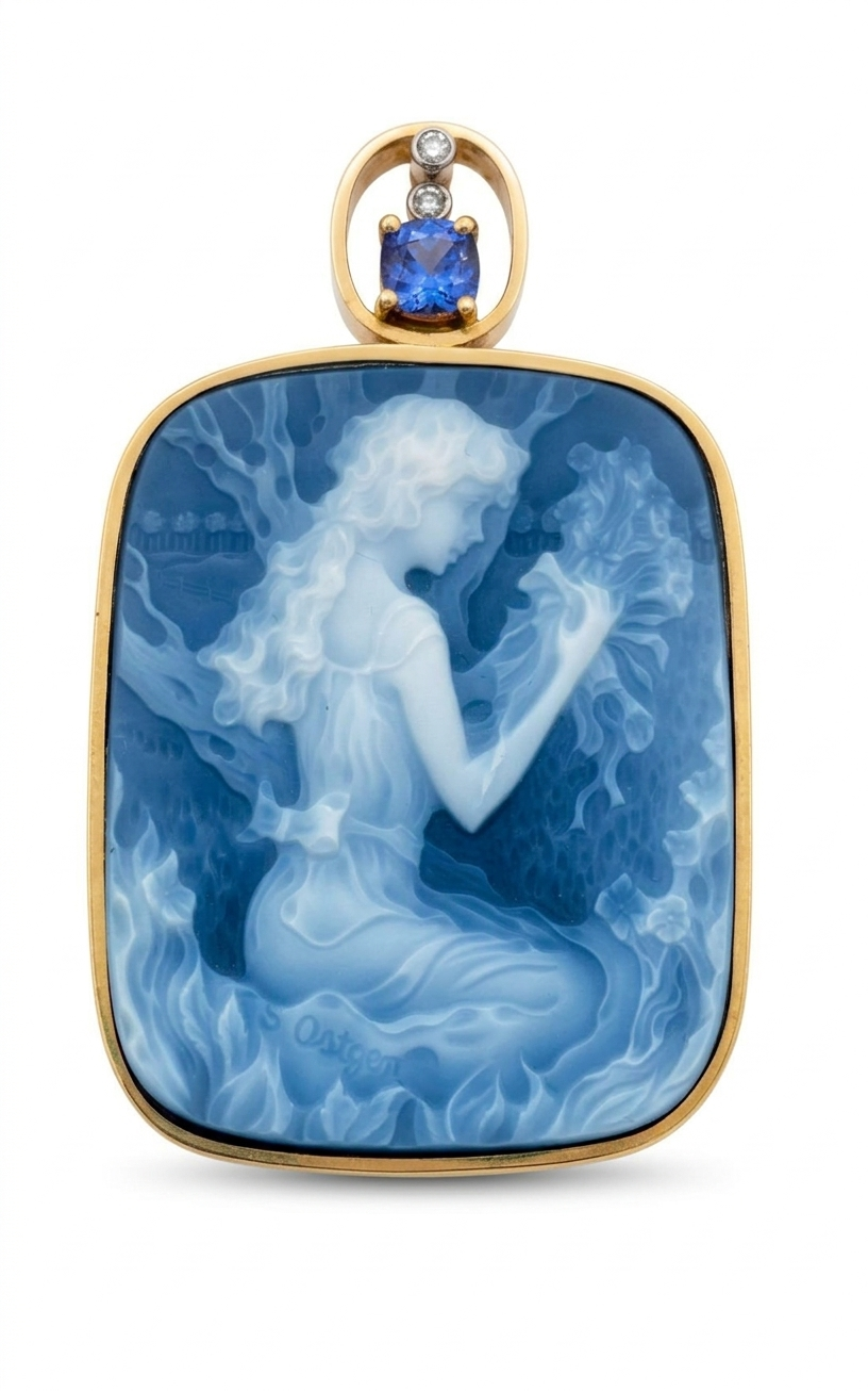 Tanzanite & Agate Cameo Pendant