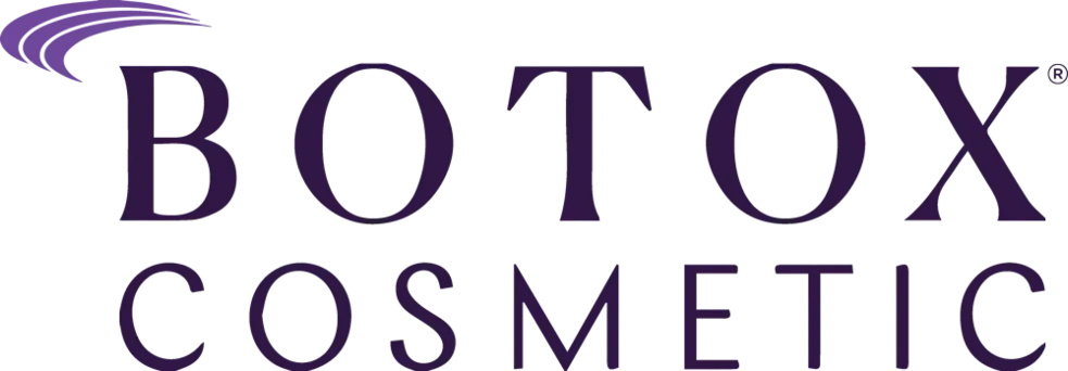 Logo for BOTOX Cosmetic with purple text on black background.