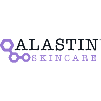 Logo for Alastin Skincare with a purple and black color scheme and interconnected hexagon design.