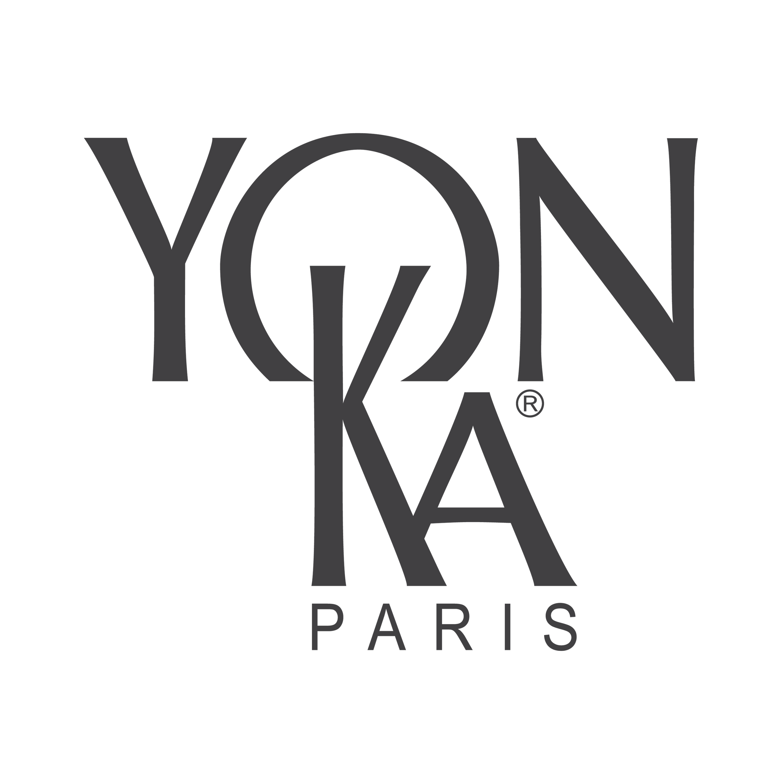 Black logo of Yves Saint Laurent Paris with a stylized YSL monogram and the city name below in gray.
