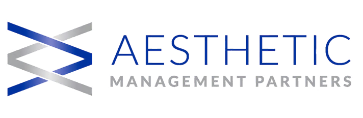 A logo featuring a stylized DNA double helix on the left and the words "Aesthetic Management Partners" on the right.