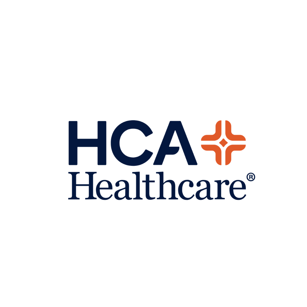 HCA Healthcare logo with a red cross symbol and the words 'HCA' in large font and 'Healthcare' underneath.