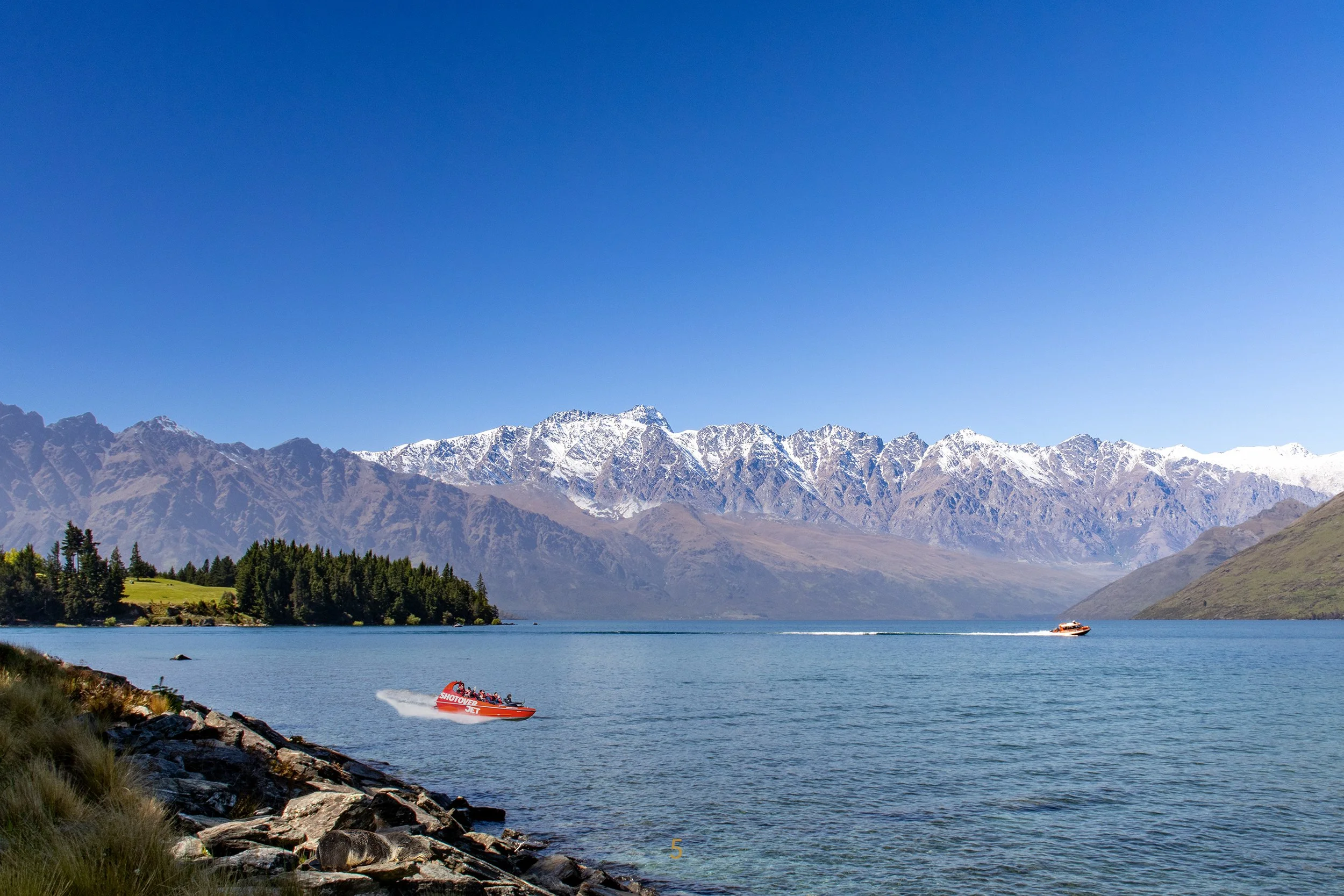 An image of a jet boat on Lake Wakatipu.