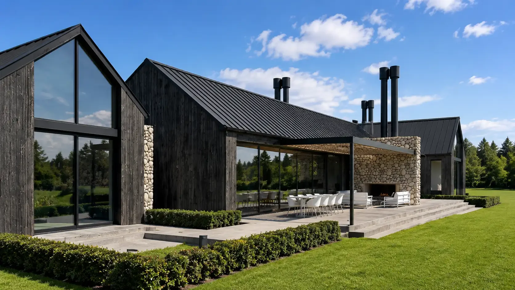 Outdoor living at Lot 9, Tui Estate: covered alfresco dining and stone fireplace terrace, designed for year-round entertaining in this Canterbury high-country lifestyle property.