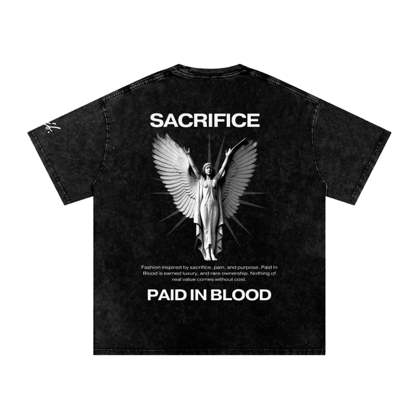 Paid In Blood Marble Angel Snow Washed Oversized T-Shirt // Black