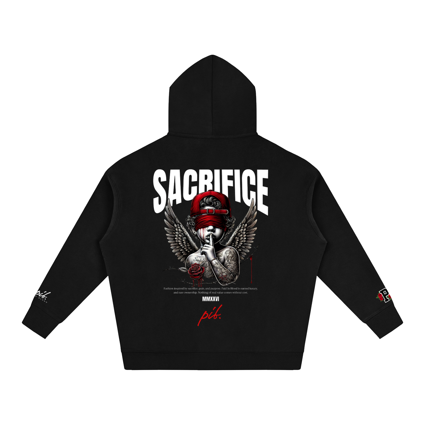 Paid In Blood Tatted Cupid Oversized Hoodie // Black