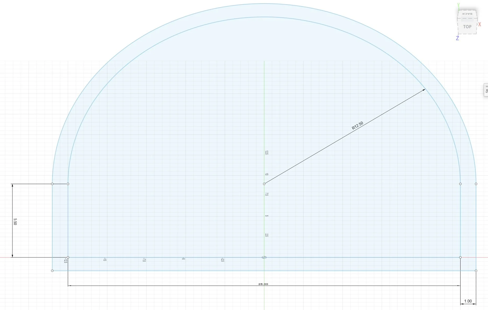 Tunnel cross-section drawing, enlarged