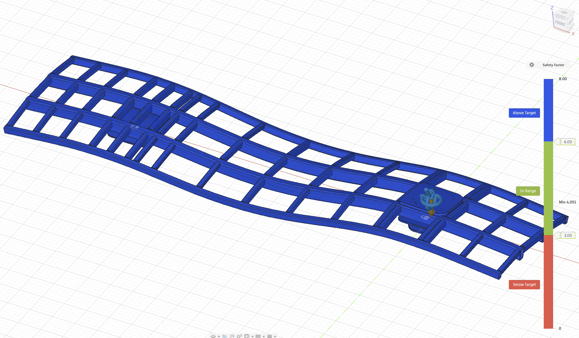 Platform FEA load case 3 safety factor result, enlarged