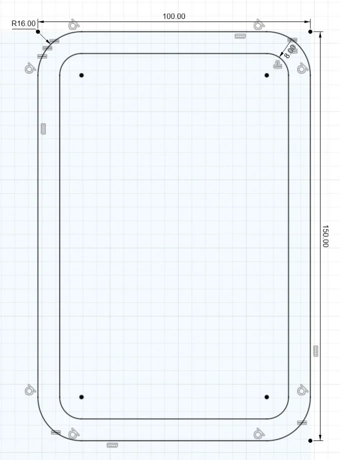 Dimensioned Fusion 360 sketch of the inner crossmember section