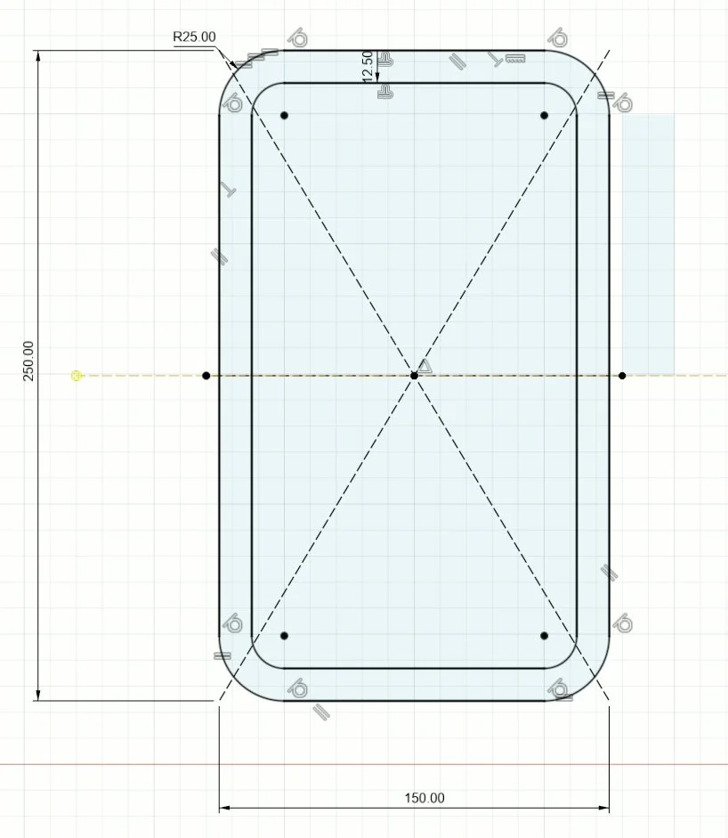 Dimensioned Fusion 360 sketch of the main longitudinal HSS section