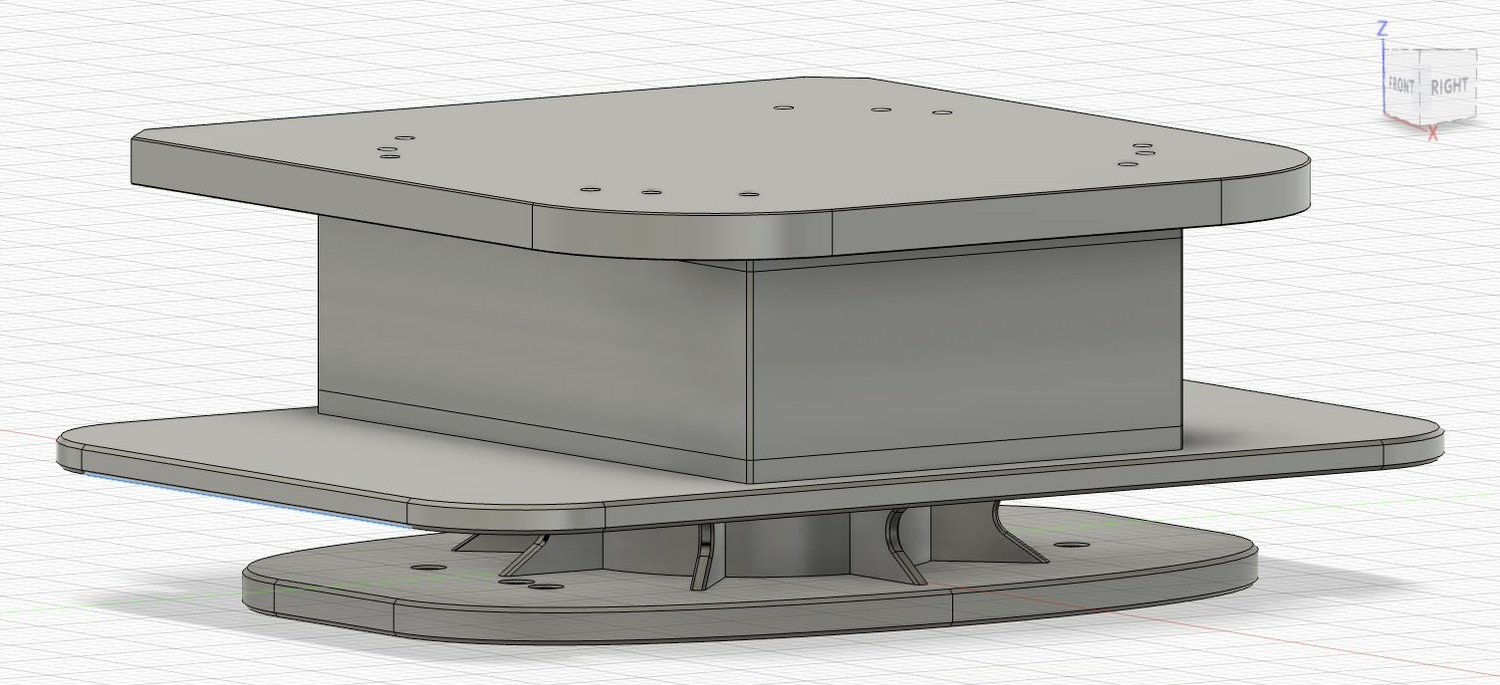 Isometric view of the robot baseplate, torque box, and interface adapter