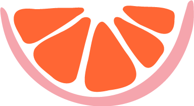 A cartoon illustration of an orange slice with pinkish rind.
