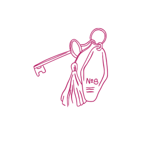 Outline of a key with a tassel, attached to a keychain labeled 'NBA'.