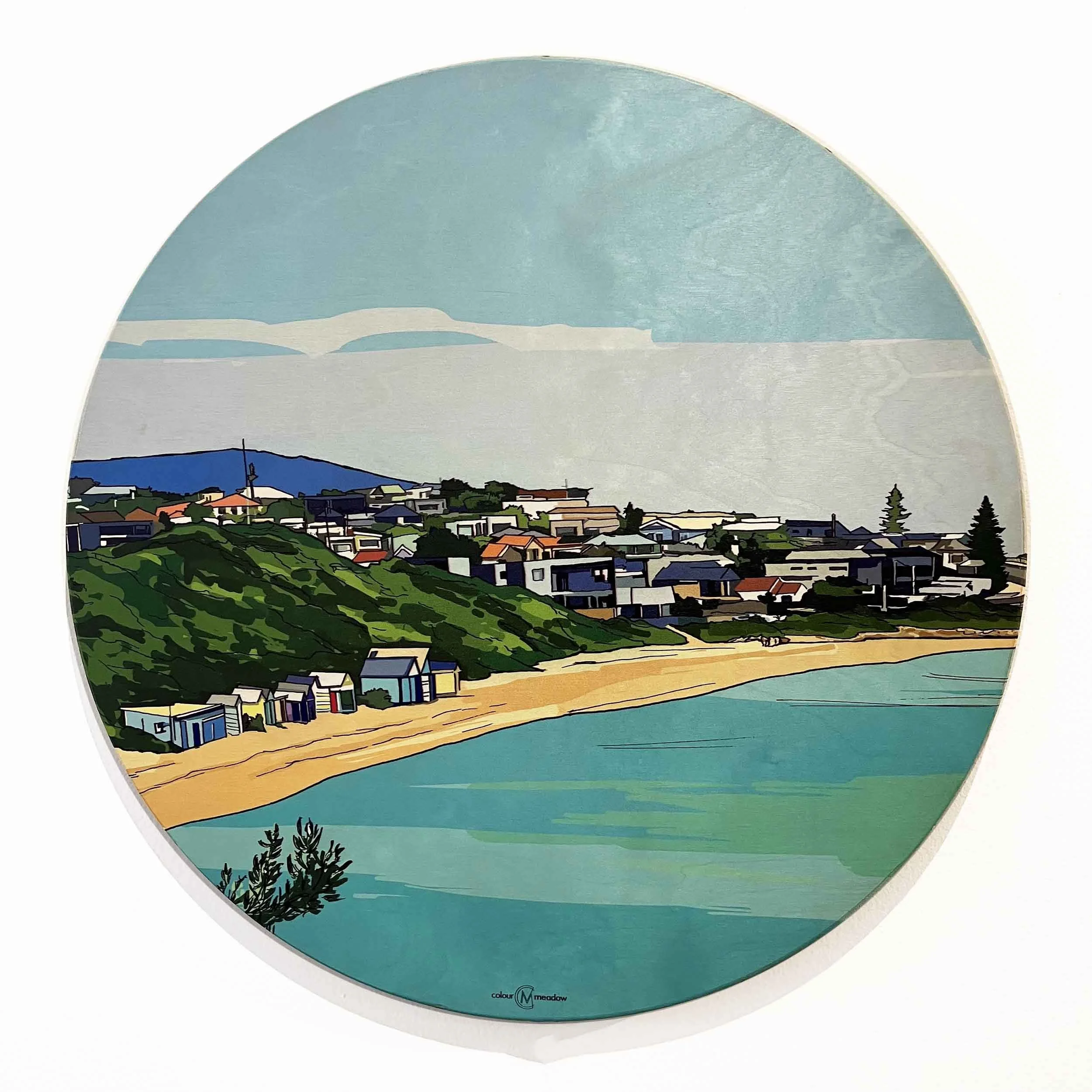 colourmeadow fishermans beach mornington circle wood print.jpg