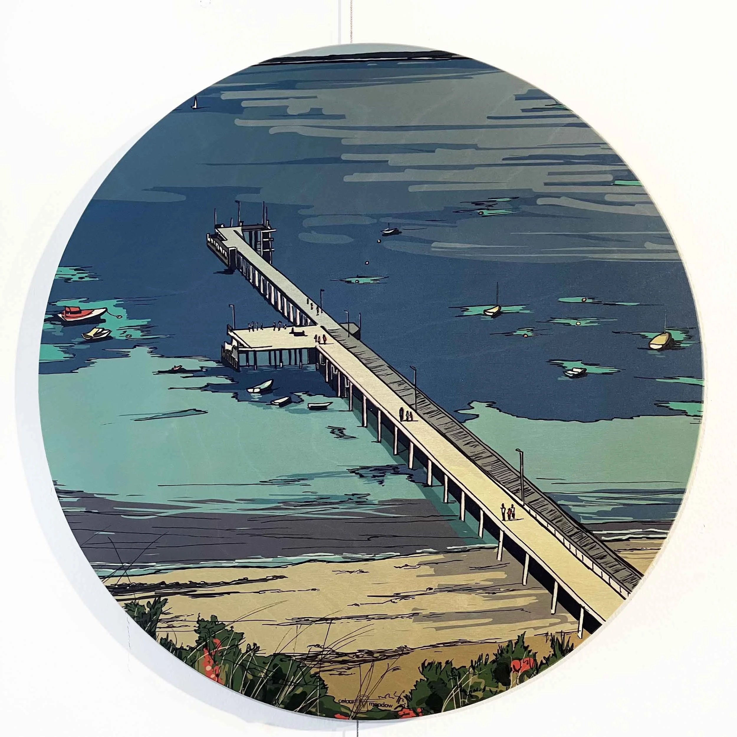 Flinders Pier Circle Wood Print