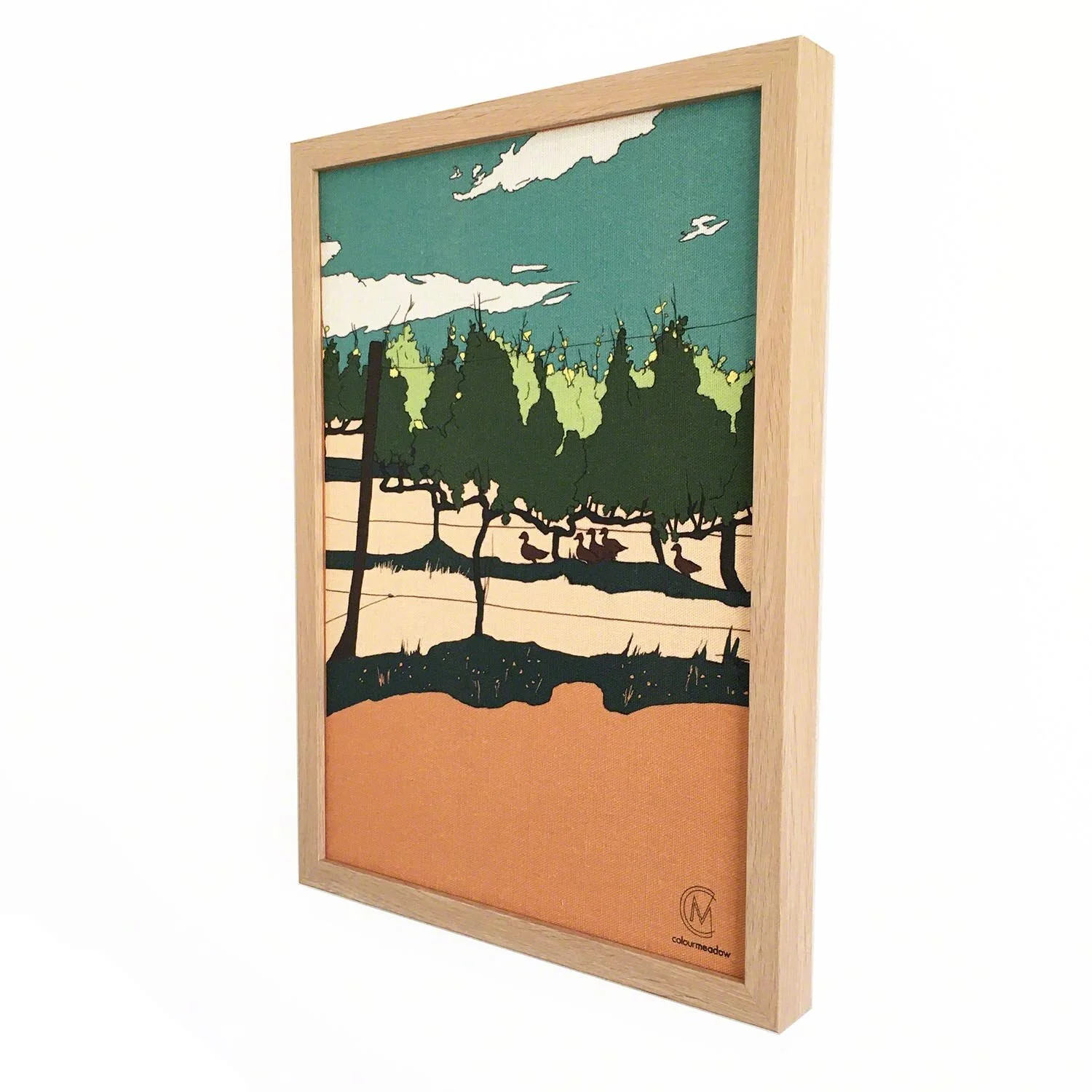 colourmeadow Red hill vineyard ducks terracotta linen print side.jpg