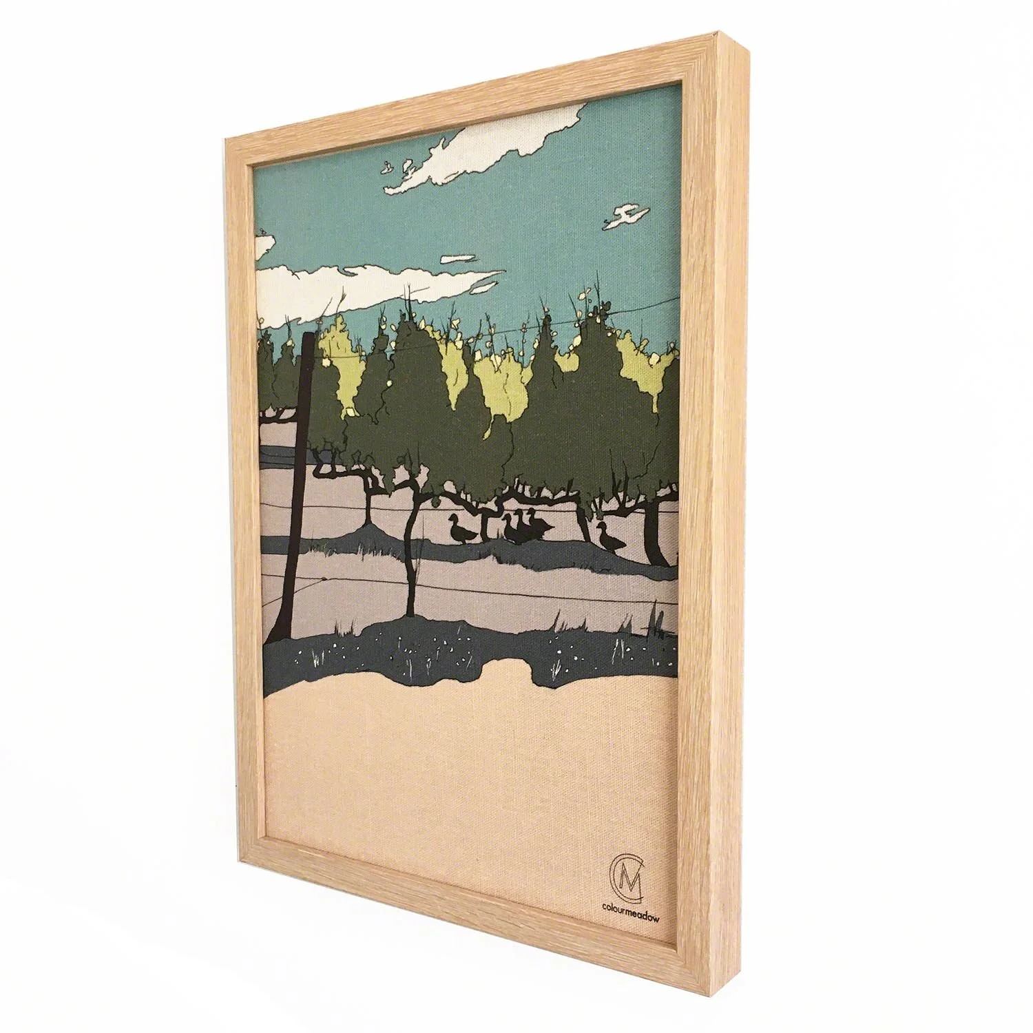 colourmeadow Red hill vineyard ducks pastel linen print side.jpg