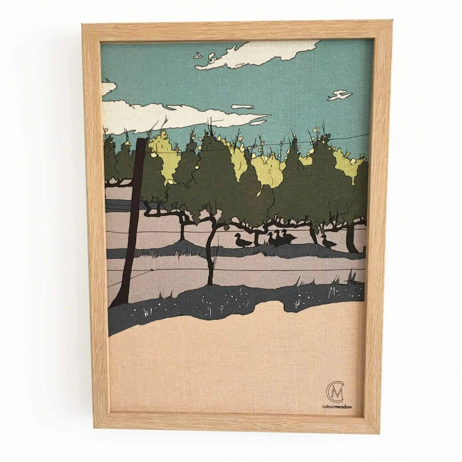 colourmeadow Red hill vineyard ducks pastel linen print.jpg