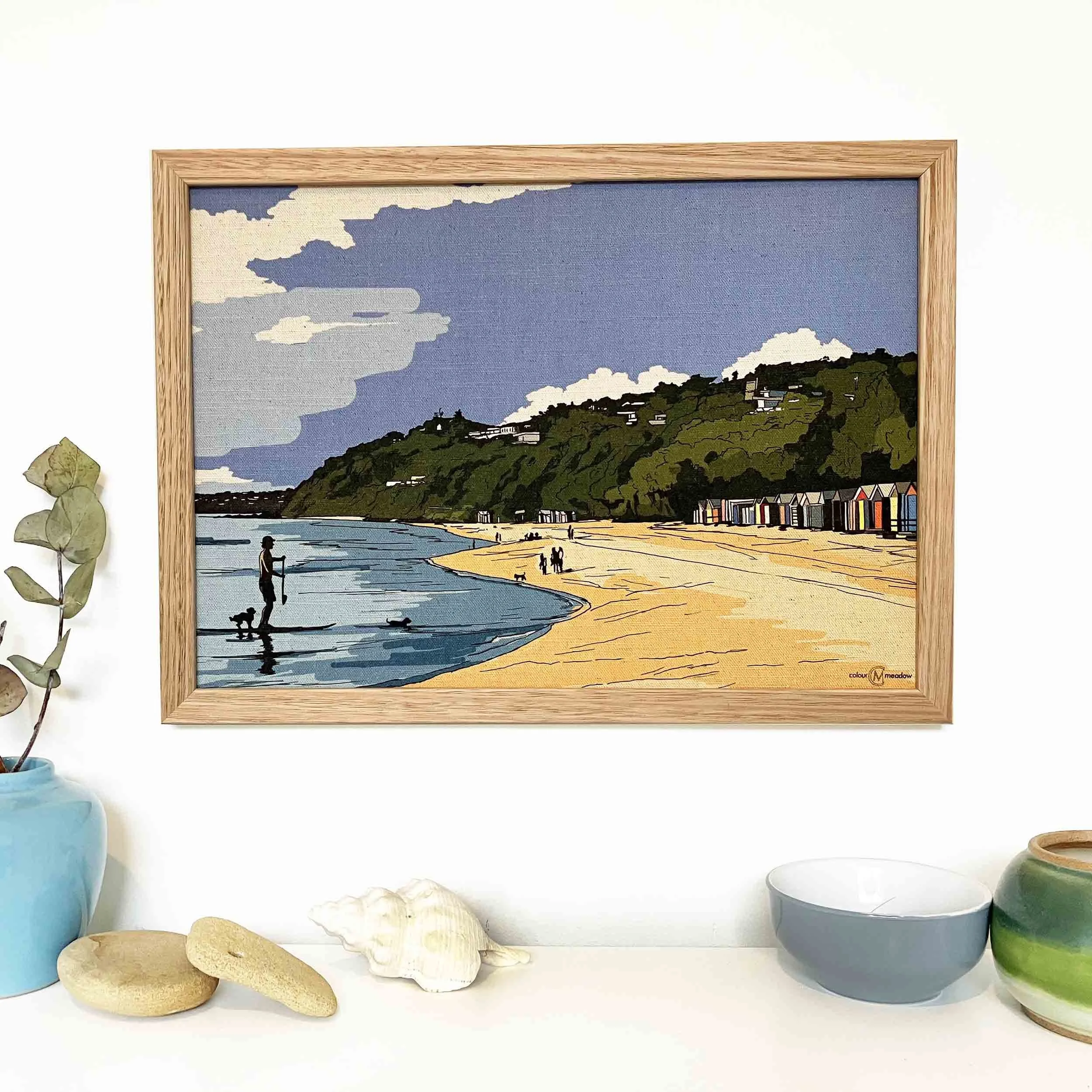 colourmeadow mornington mills beach paddle boarder linen print front.jpg