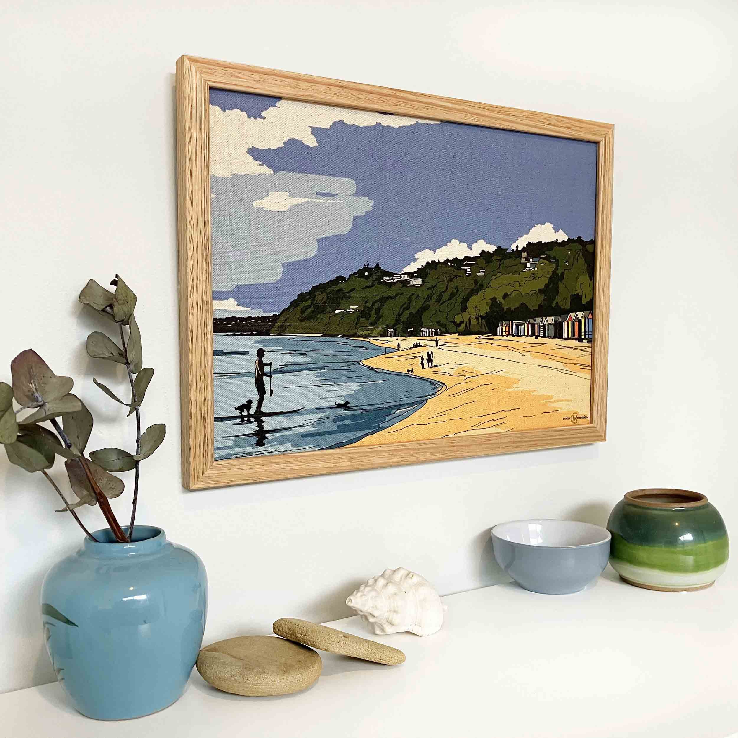 colourmeadow mornington mills beach paddle boarder linen print side.jpg