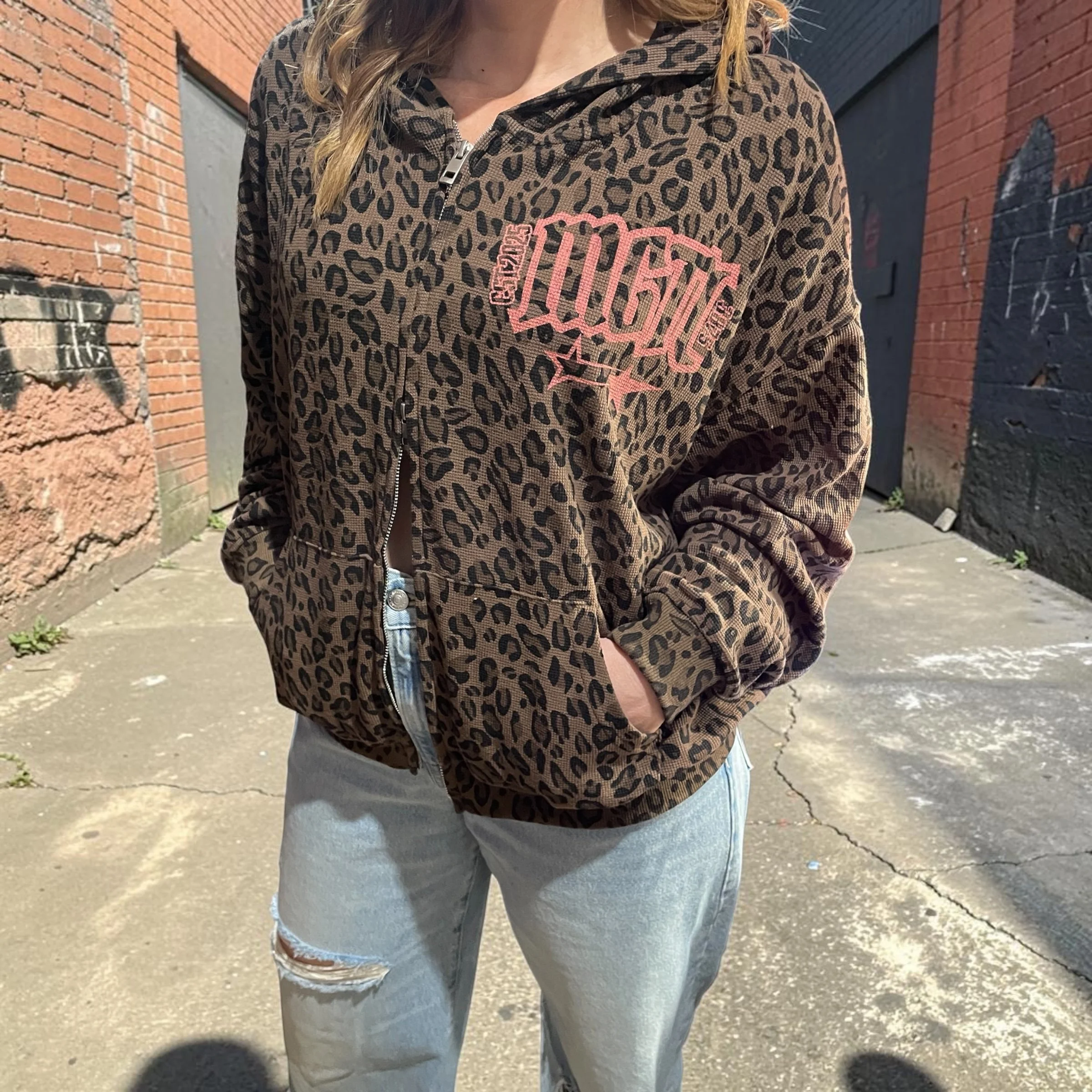 Waffle Zip Jumper- Leopard