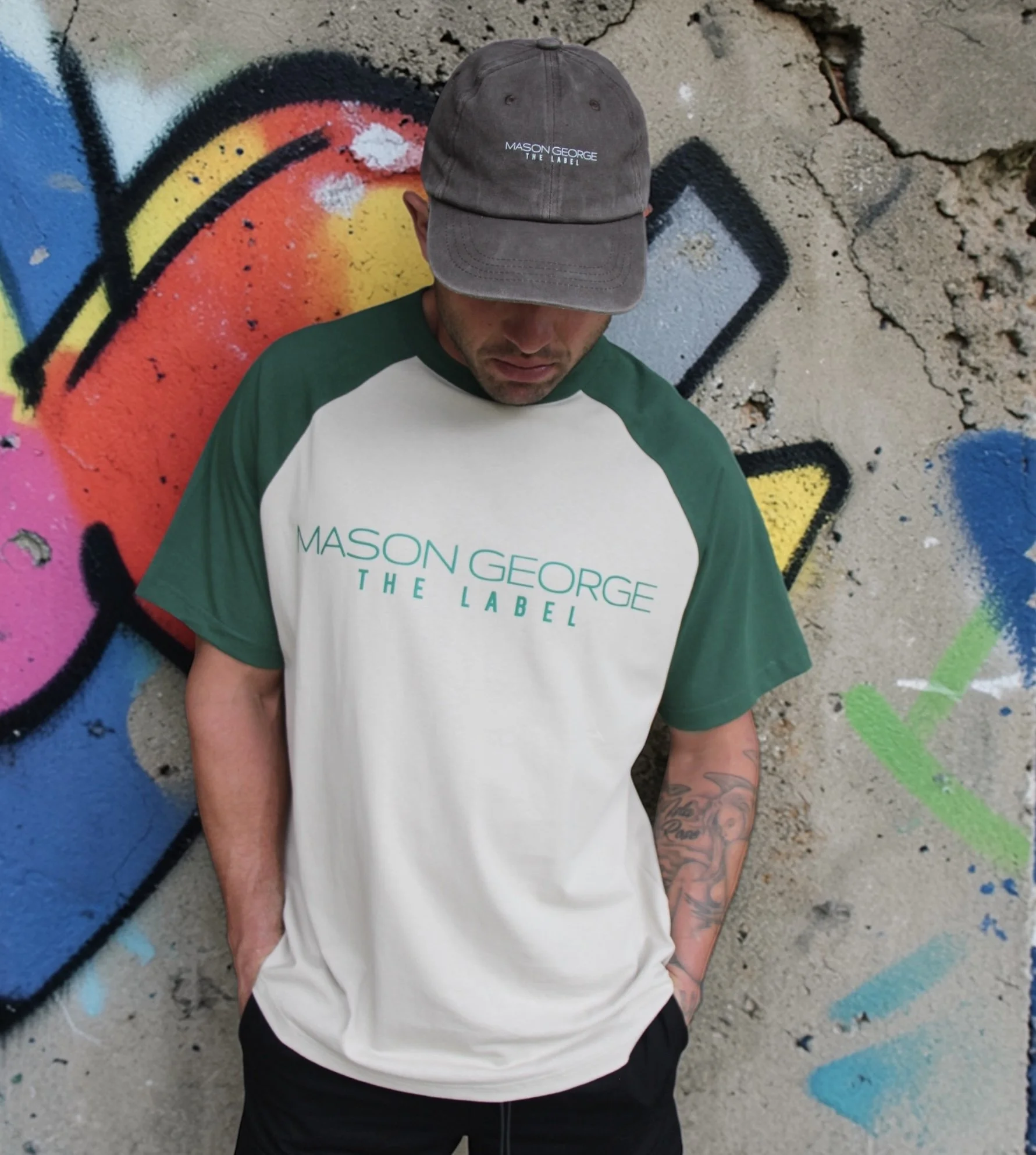 Raglan Retro Relaxed Tee - Green/Cream