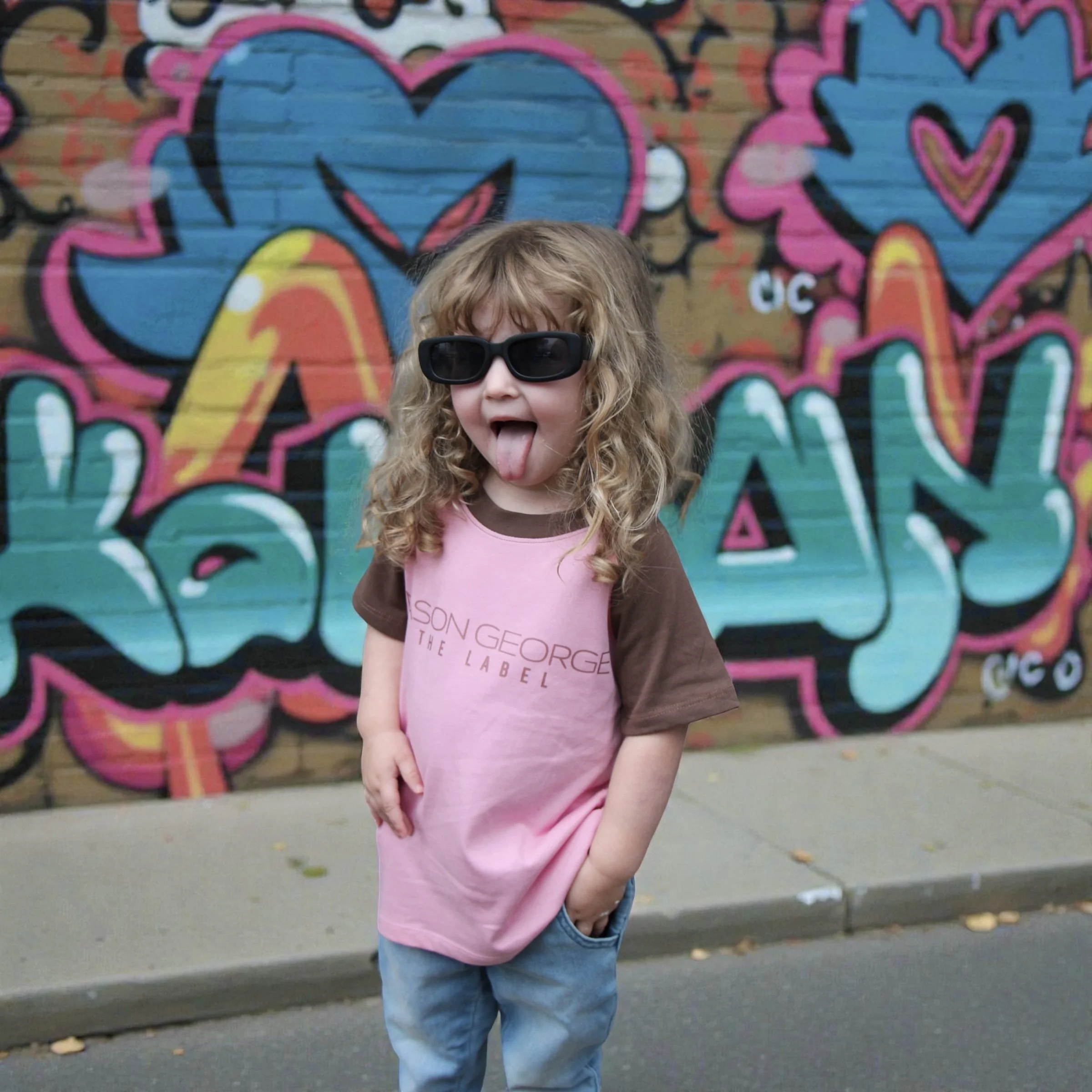 Kids Retro Raglan Tee - Pink/Brown