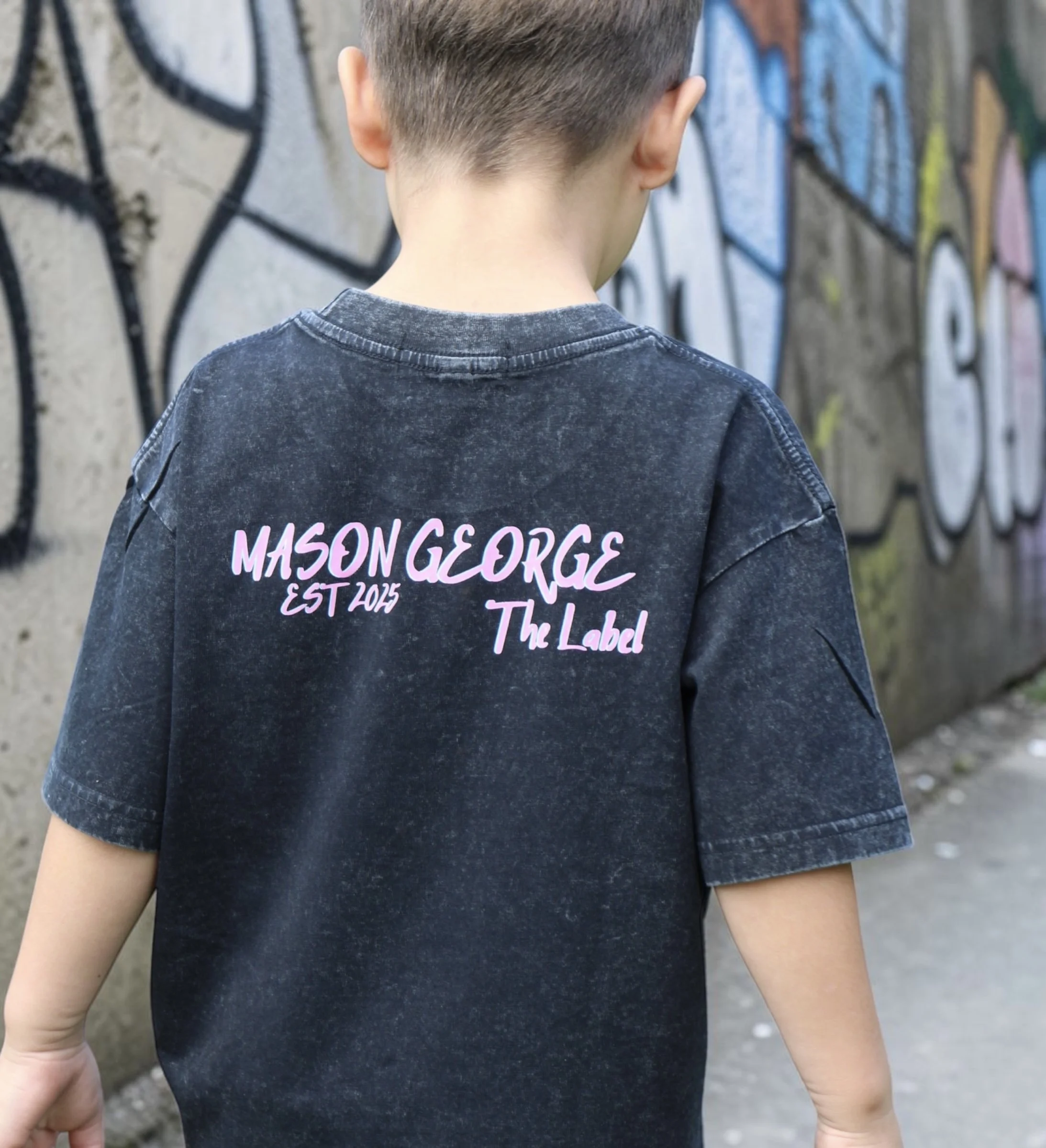 Kids 90's Logo Tee - Washed Black